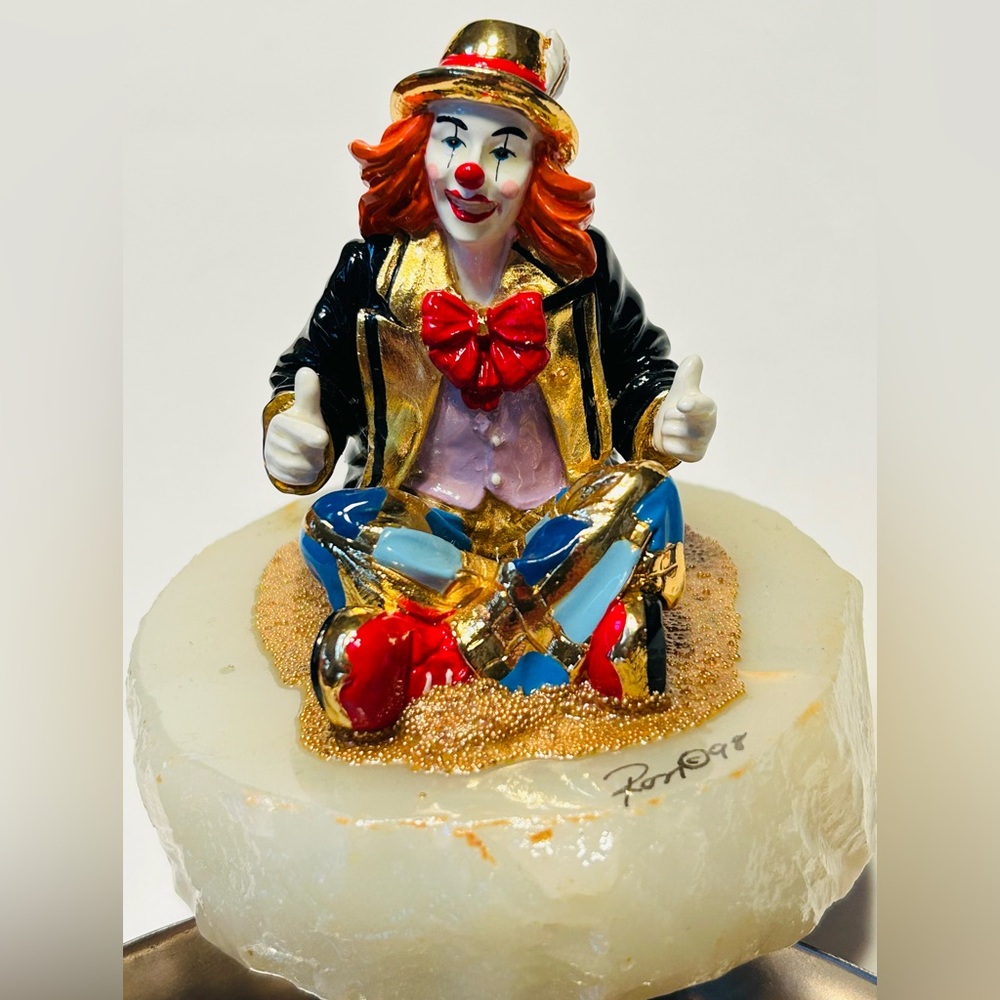 RARE Ron Lee 1998 Thumbs Up Clown Figurine 24 Kt Gold Signed On Marble Base